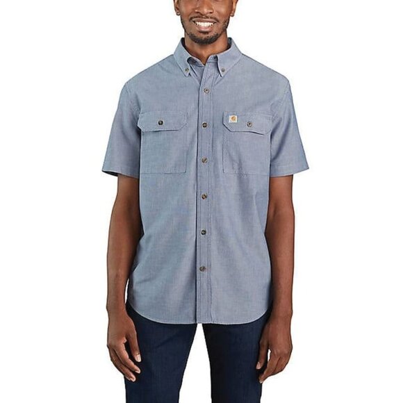 CARHARTT Short Sleeve Chambray Blue Denim Button Down Casual Shirt Mens Large - Picture 1 of 6